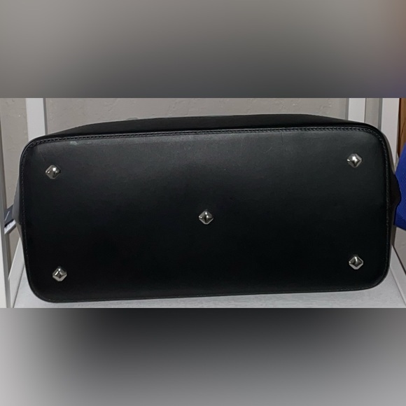 MCM SIGNATURE LEATHER DOMED TOP HANDLE SATCHEL HANDBAG PURSE DENIM BLUE BLACK - Picture 14 of 15